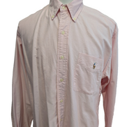CHEMISE Ralph Lauren Homme L/XL CLASSIC FIT Rose Poudré Logo Marron Poche