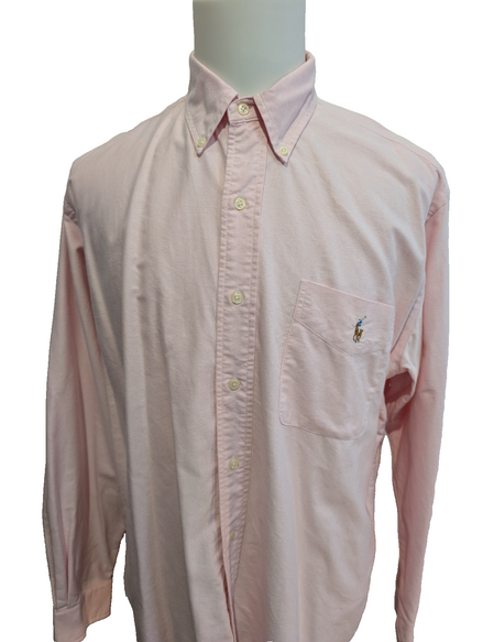 CHEMISE Ralph Lauren Homme L/XL CLASSIC FIT Rose Poudré Logo Marron Poche