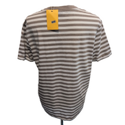 Haut Esprit Femme XL Marron Blanc Rayé 100% Coton Manches Courtes Neuf