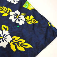 Chemise hawaïenne XXL bleu nuit fleurie voilier manches courtes vintage