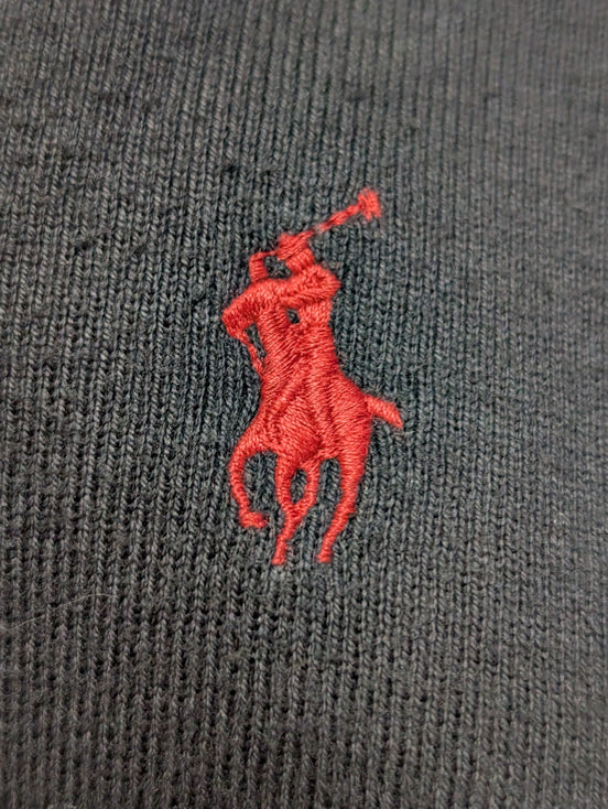 Pull Fin Polo Ralph Lauren Bleu Marine Col V Taille S Pima Coton Logo Rouge