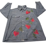Chemise Big Mac JC Penney M Bleu Custom Fraises Signée 1974 2 Poches