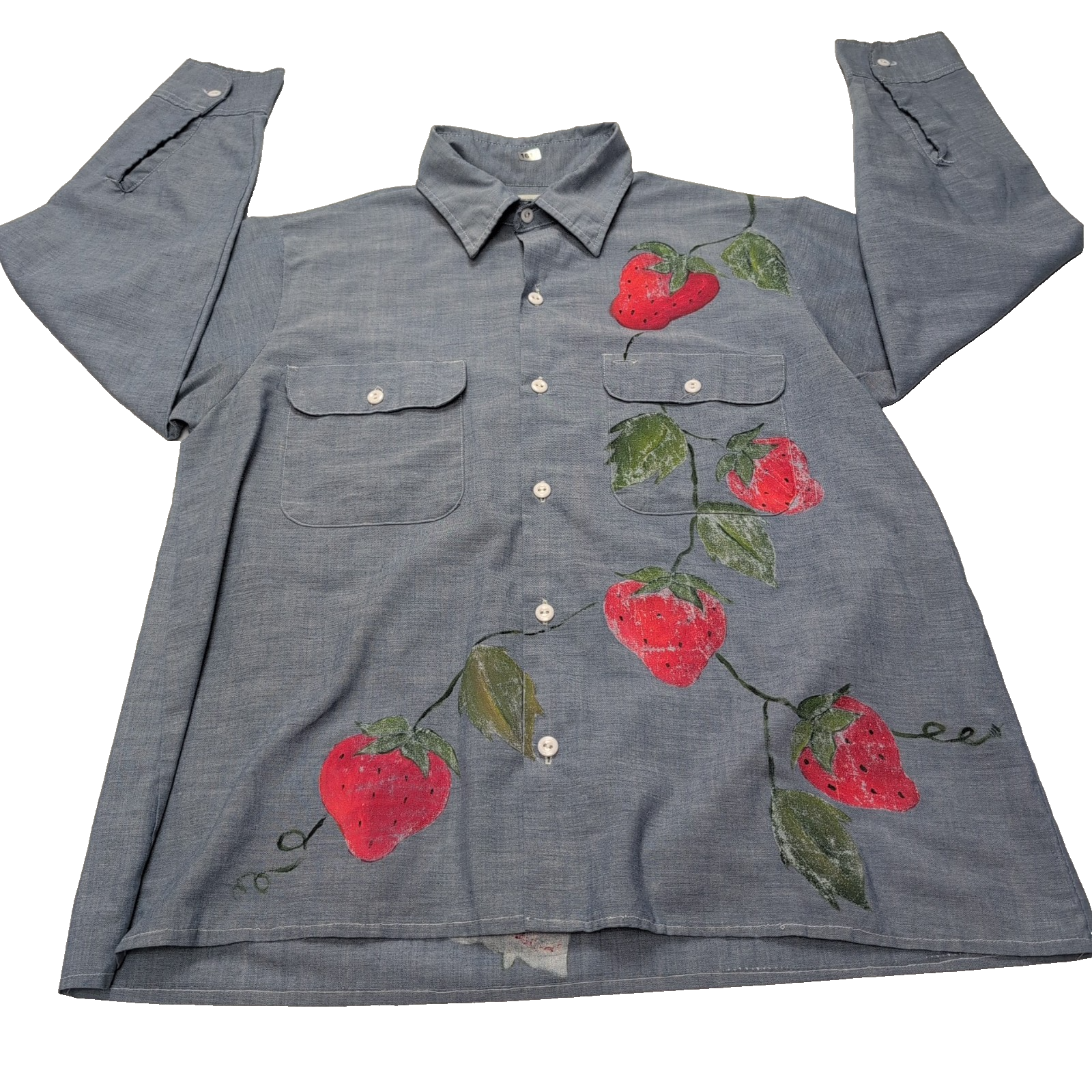 Chemise Big Mac JC Penney M Bleu Custom Fraises Signée 1974 2 Poches