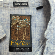 Chemise Flax Yarn M Bleu Chiné 100% Lin Col Mao Slim Fit manches courtes