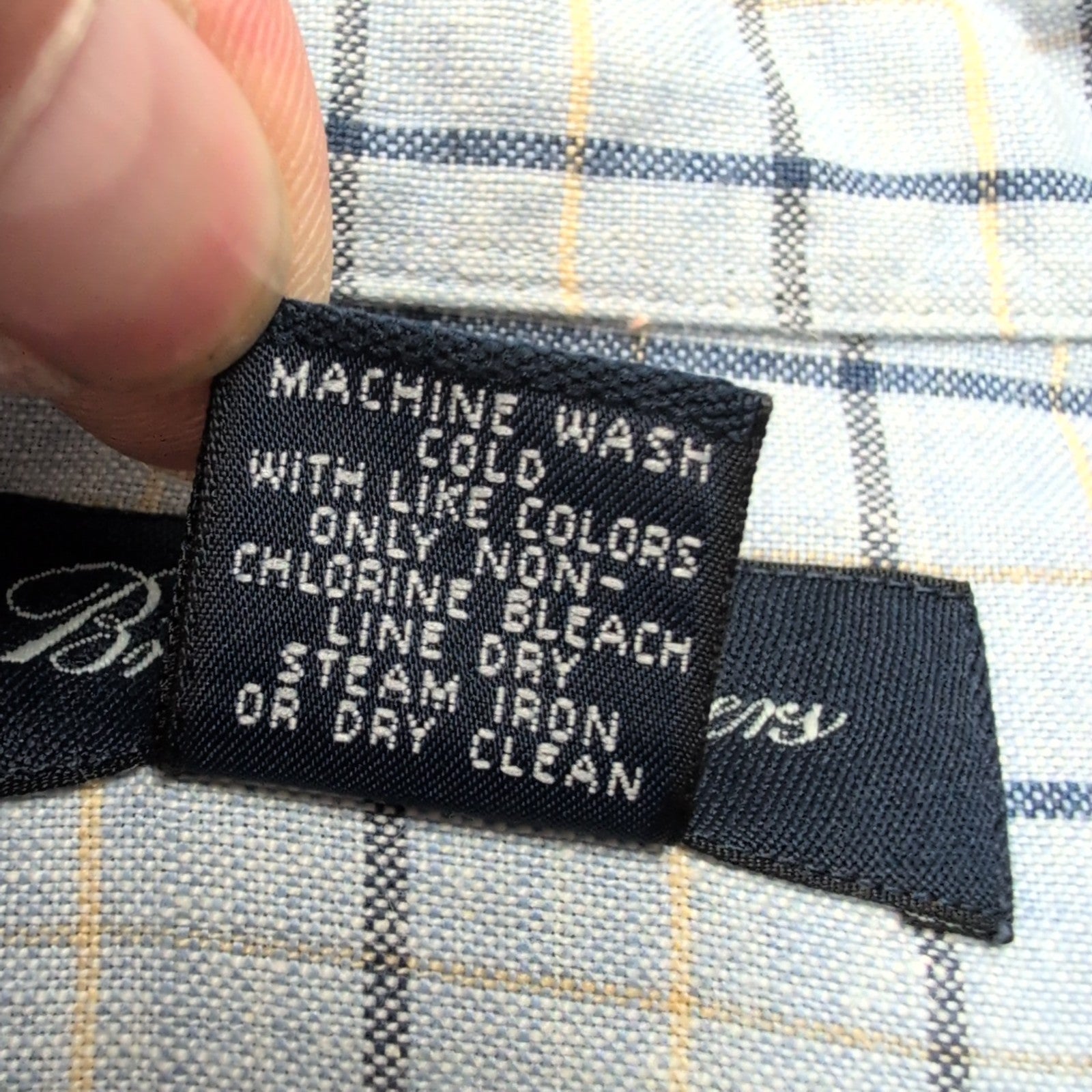 Chemise Brooks Brothers L Bleu Carreaux 100% Irish Linen Lin Made Hong Kong