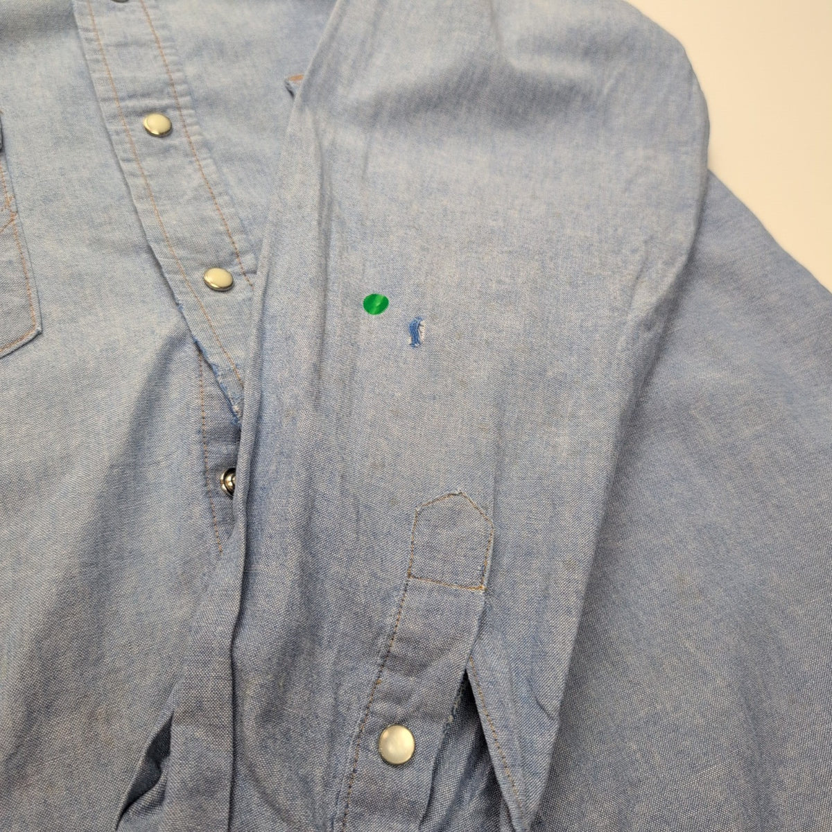 Chemise Wrangler Edge Western M Bleu Jean Coton Boutons Pression Usée