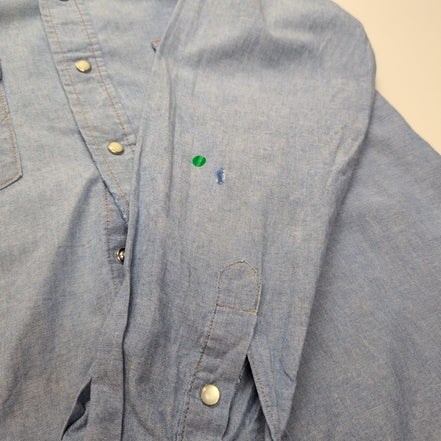 Chemise Wrangler Edge Western M Bleu Jean Coton Boutons Pression Usée