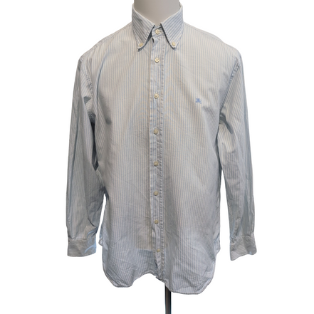 Chemise BURBERRY L bleu à rayures logo brodé 100% coton excellent état