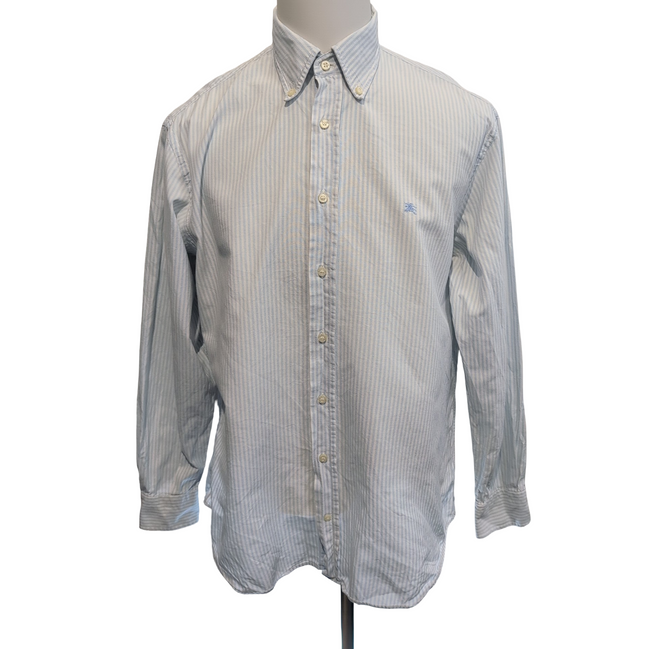 Chemise BURBERRY L bleu à rayures logo brodé 100% coton excellent état