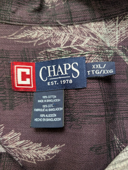 👕 Chemise CHAPS Ralph Lauren XXL (2XL) Vintage 100% Coton Violet Motif Palmiers