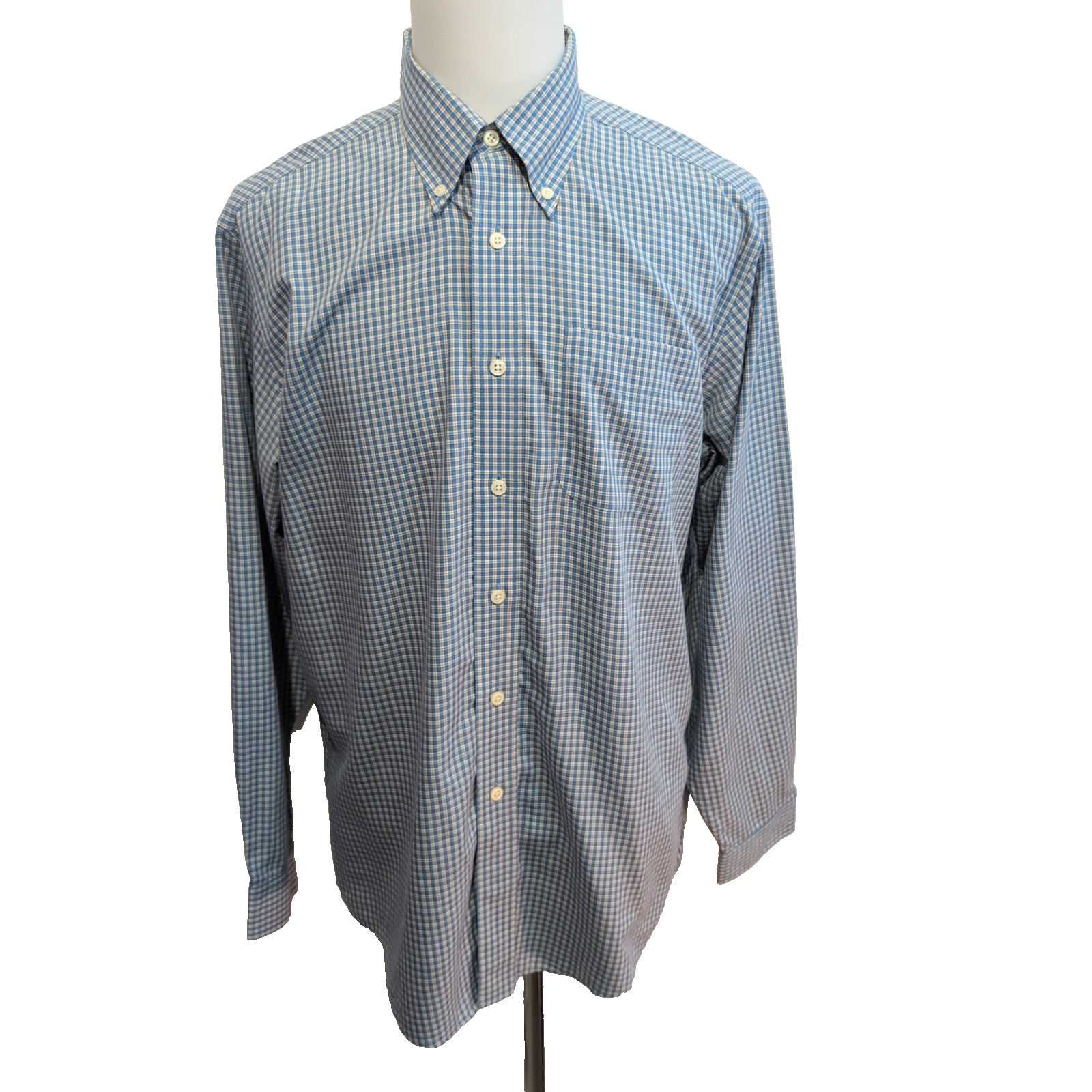 Chemise LL Bean bleu ciel petits carreaux manches longues 1 poche L