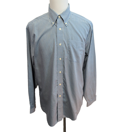 Chemise LL Bean bleu ciel petits carreaux manches longues 1 poche L