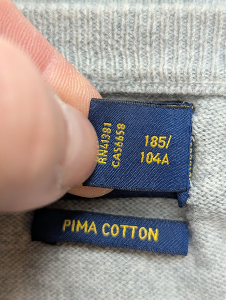 Pull POLO RALPH LAUREN Homme XL Gris Foncé Col V Logo Ton sur Ton Excellent État
