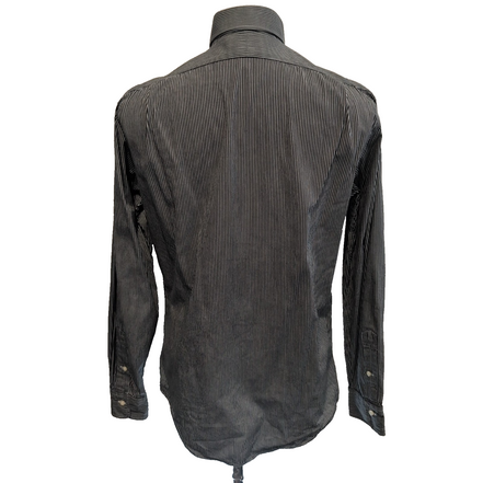 Chemise Ralph Lauren Custom Fit Dress Shirt 15 1/2 M Noir Rayures Coton