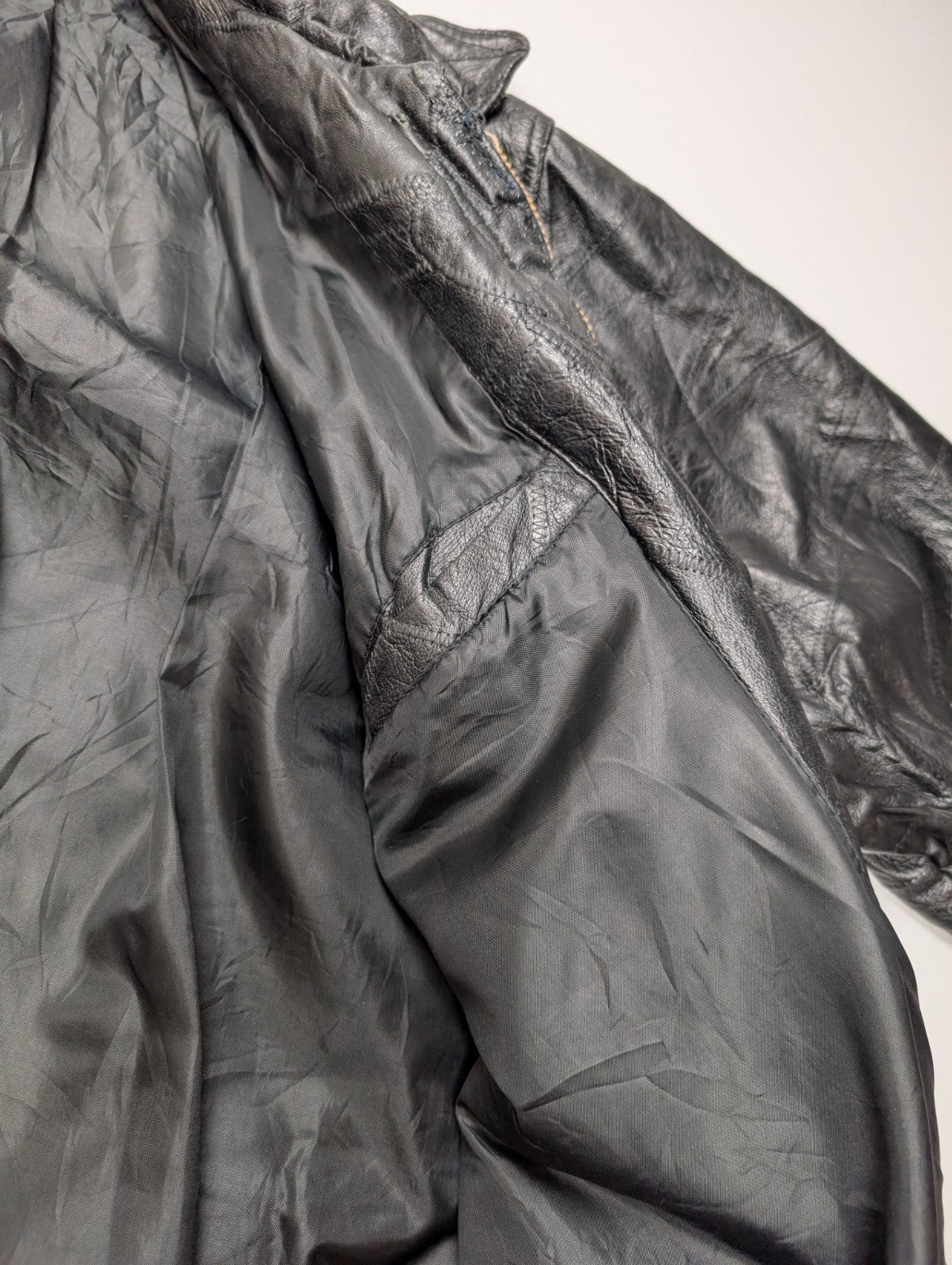 Vintage Leather Bomber Jacket Patchwork Black XL Napoline Coat Veste |48c