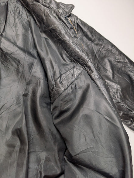 Vintage Leather Bomber Jacket Patchwork Black XL Napoline Coat Veste |48c