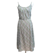Robe d'été Femme Coton Carreaux Vert Bleu Bretelles Réglables M