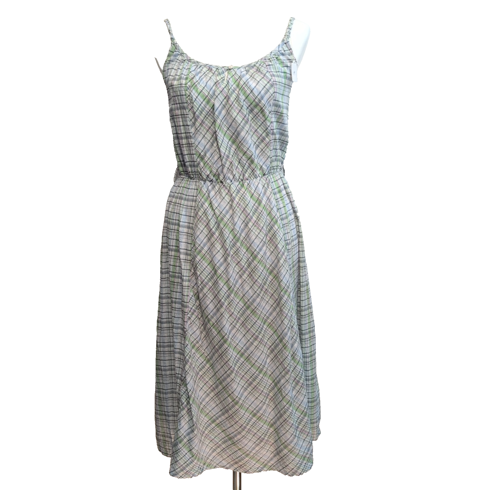 Robe d'été Femme Coton Carreaux Vert Bleu Bretelles Réglables M