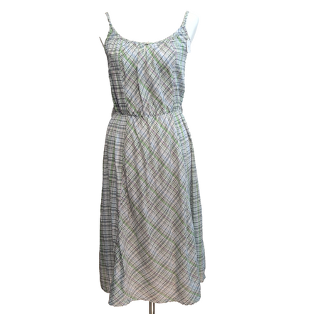 Robe d'été Femme Coton Carreaux Vert Bleu Bretelles Réglables M