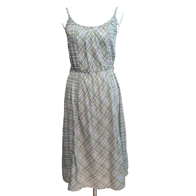 Robe d'été Femme Coton Carreaux Vert Bleu Bretelles Réglables M