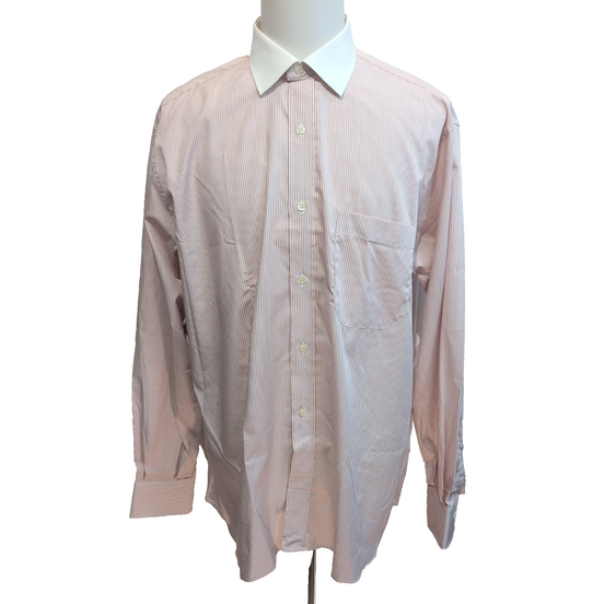 Chemise Ingram XL 17 Made in Italy Rouge Rayures Col Blanc Neuve Manches longues