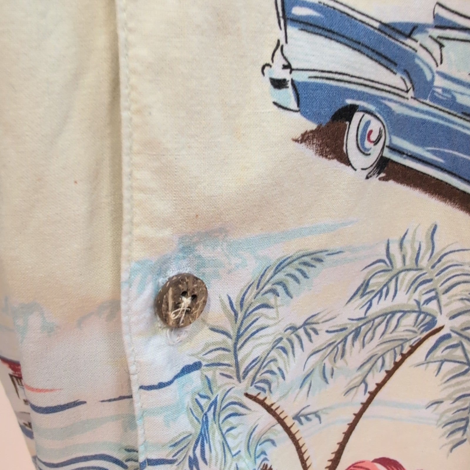 Chemise Hawaïenne Bluewater Beige Surf Palmiers Voitures Taille XXL