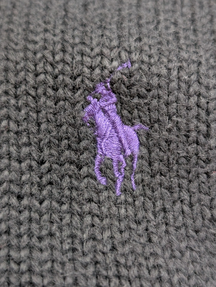 Pull Polo Ralph Lauren Noir Logo Violet - 100% Coton - Taille L (Ajusté)