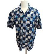 Chemise hawaïenne Newport Blue XL bleu palmiers 100% coton manches courtes