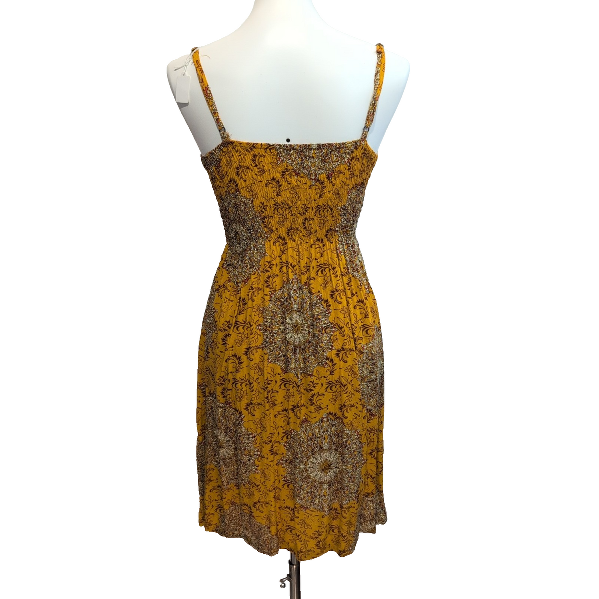 Robe d'été Femme Jaune Moutarde Motif Bohème Bretelles Réglables M/L