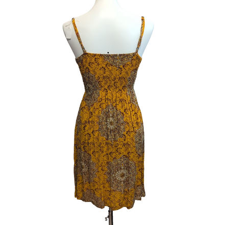 Robe d'été Femme Jaune Moutarde Motif Bohème Bretelles Réglables M/L