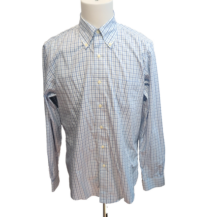 Chemise Brooks Brothers USA L Bleu Carreaux 100% Coton Made in Malaysia