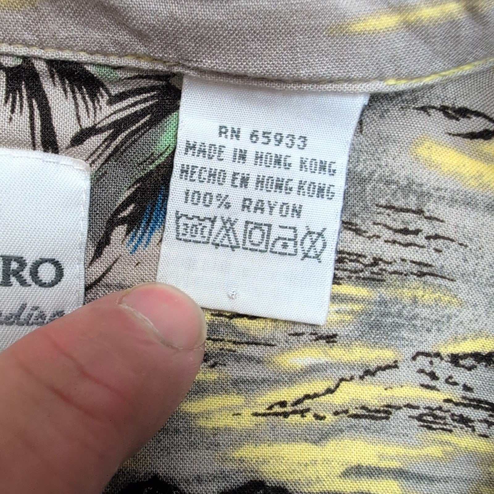 Chemise hawaïenne Point Zero taille XL jaune gris palmiers 100% rayonne