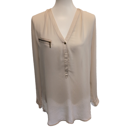 Blouse Esprit Femme 36 Beige Col V Manches Longues Poche Zippée