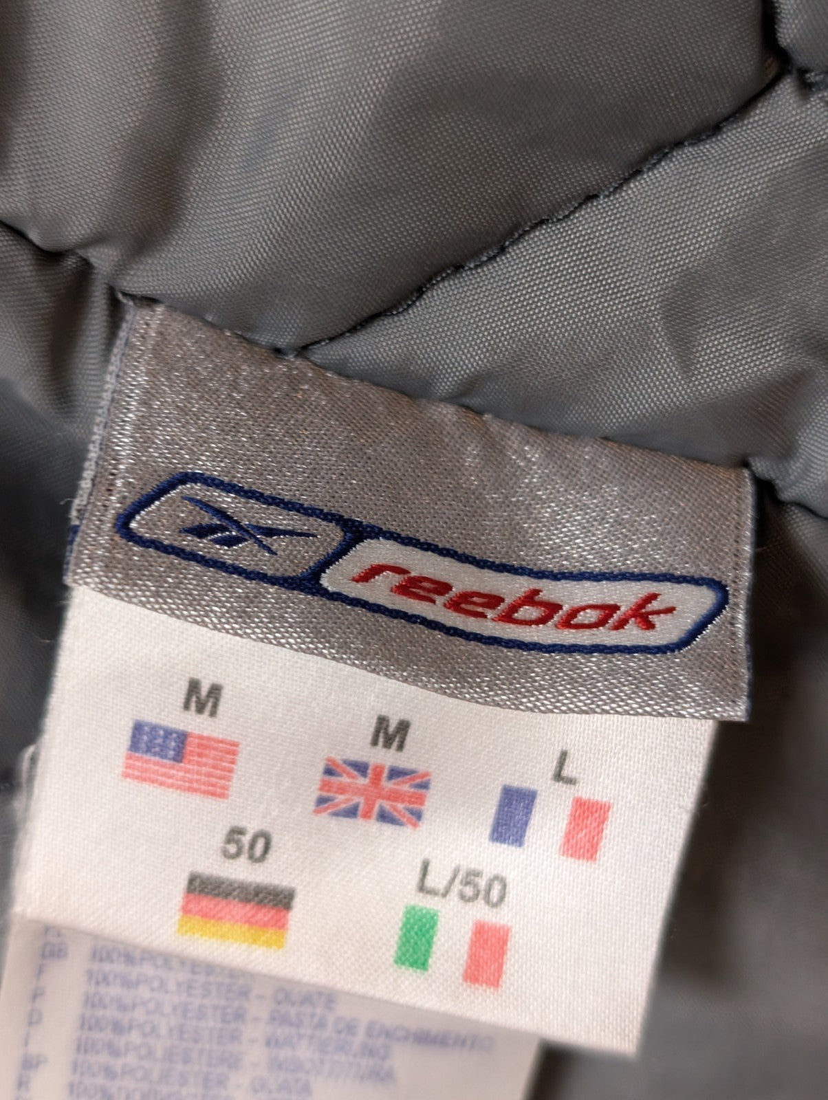 REEBOK Manteau Blouson Vintage Matelassé Noir Gris Capuche Col Taille L | 310BSR