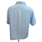 Chemise Claiborne 100% Lin Bleu Rayures Gauffrées Manches courtes Taille L