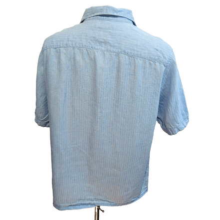 Chemise Claiborne 100% Lin Bleu Rayures Gauffrées Manches courtes Taille L