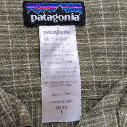 Chemise Patagonia L Verte Carreaux Chanvre Coton Organique Manches Courtes