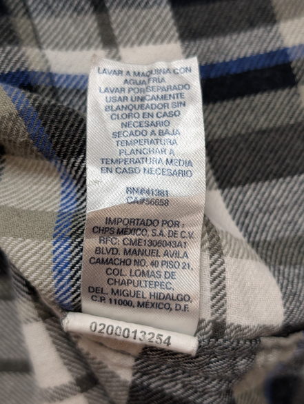 🌲 CHEMISE FLANELLE CHAPS L (G) À CARREAUX NOIR GRIS BLEU LOGO BRODÉ