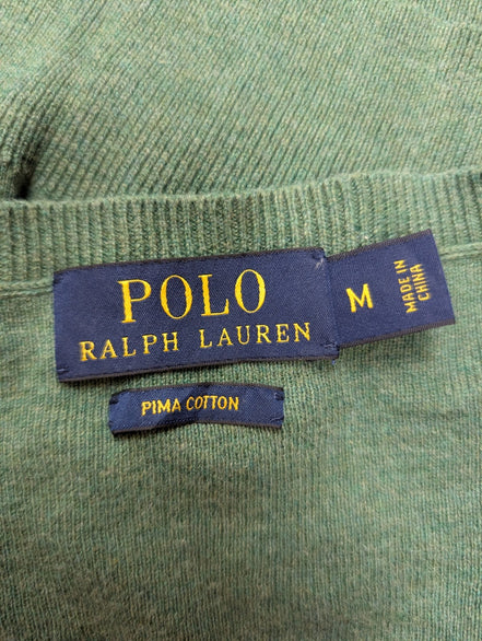 Pull POLO RALPH LAUREN Homme M Vert Sapin Col V Logo Bordeaux Cotton Knit