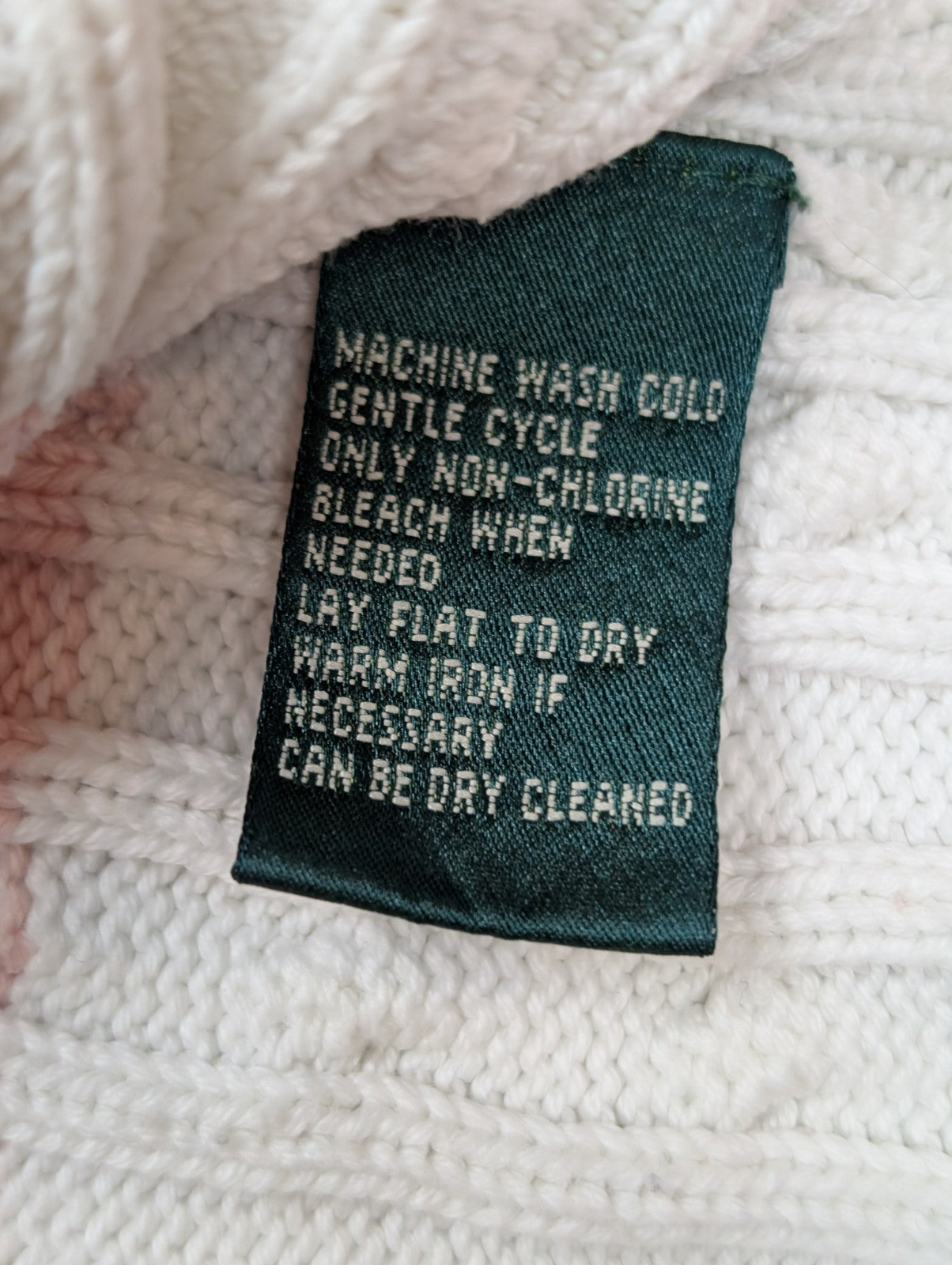 Pull Ralph Lauren (Lauren) Femme L Col Rond Rose Blanc Torsadé 100% Coton 🏷️