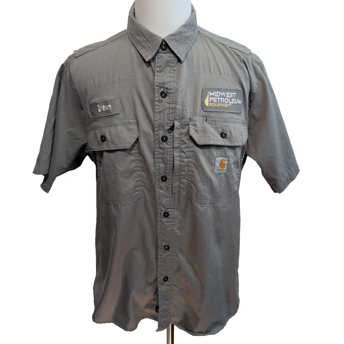 Chemise Carhartt L Grise Ripstop Manches Courtes Brodée 2 Poches stretch