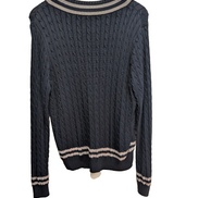Pull LAUREN Ralph Lauren femme XL bleu marine torsadé col V rayures argentées