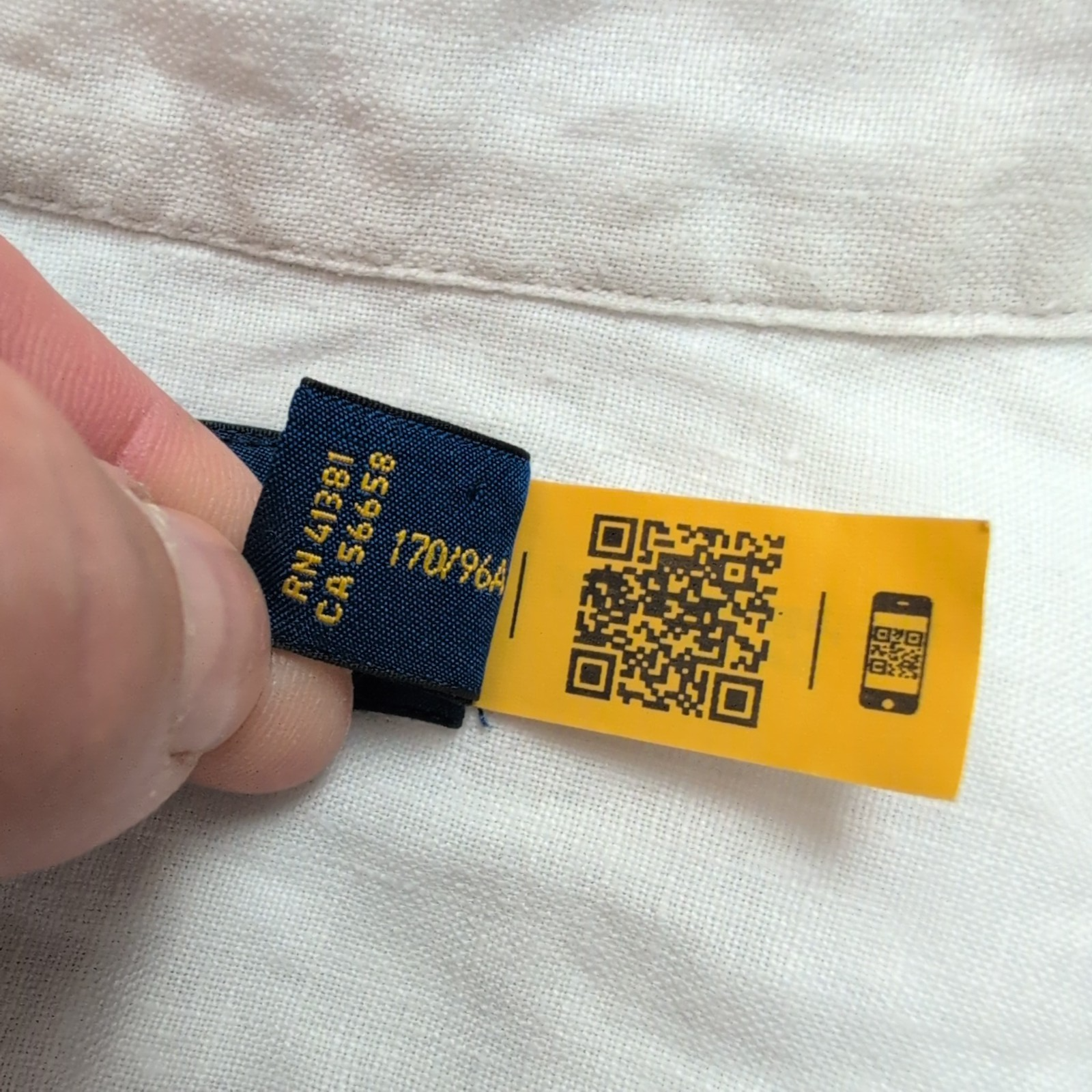 Chemise Polo Ralph Lauren L 100% Lin Blanche QR Code Broderie Poignet