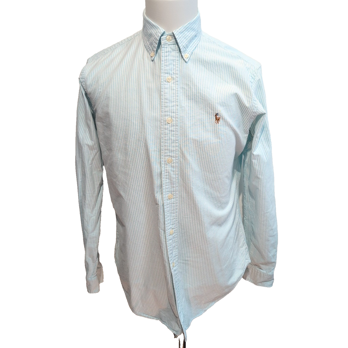 Chemise Ralph Lauren Classic Fit 15.5 M L Oxford Rayures Turquoise manches long