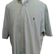 Chemise Polo Ralph Lauren Shirt XXL Blake Vert Rayé Gaufré Manches Courtes BD