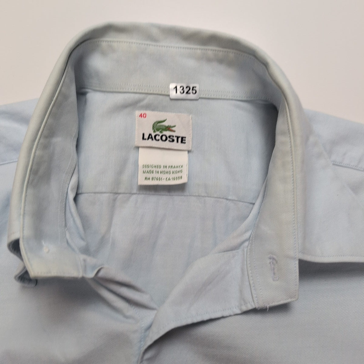Chemise Lacoste 40 M L Hong Kong bleu clair logo vert coton manches longues