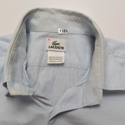 Chemise Lacoste 40 M L Hong Kong bleu clair logo vert coton manches longues