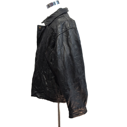 Vintage Biker Jacket Leather L Black Italian Stone Design Veste Cuir Moto |50c