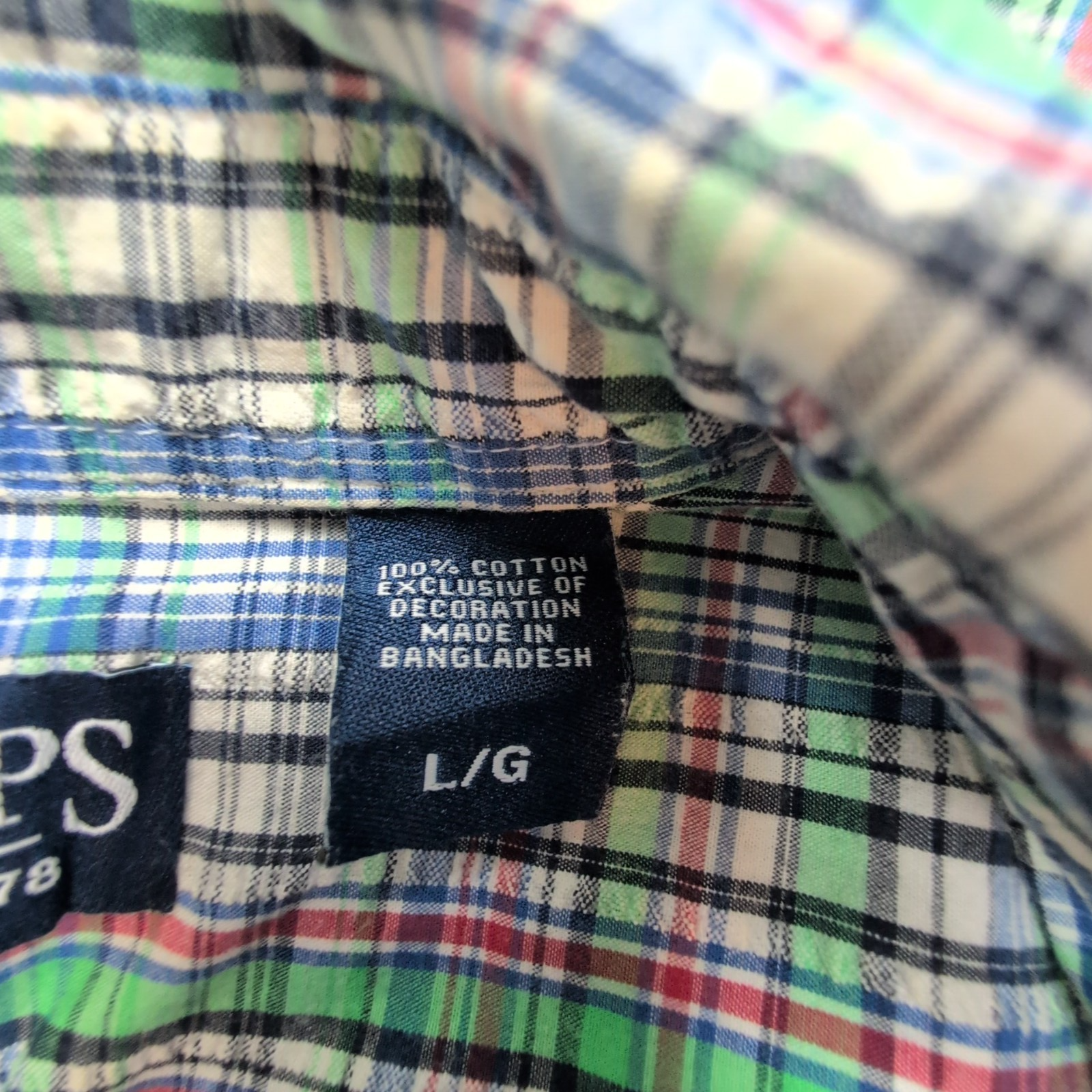 Chemise CHAPS verte à carreaux manches courtes taille L #105e