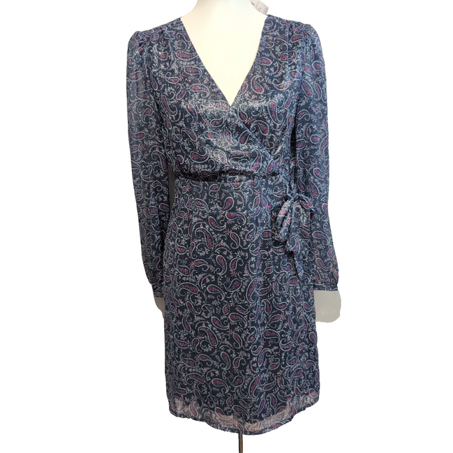 Robe La Redoute 38 Cache-Cœur Bleu Rose Paisley Brillante Neuve